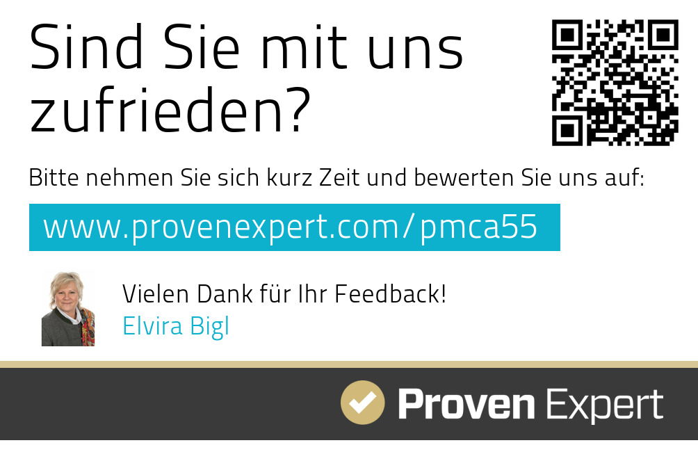 ProvenExpert Umfragekarte mit QR-Code — jetzt Elvira Bigl bewerten